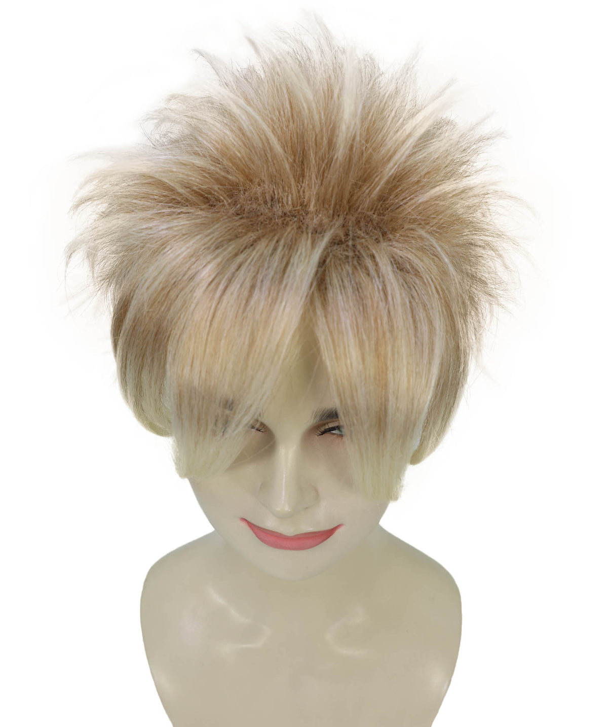 Wigs2you H-7228 女性用ショートスパイク80年代パンクブロンドウィッグ｜プラチナチップのウェーブヘア｜ハロウィンに最適｜通気性の良いキャップレスキャップ