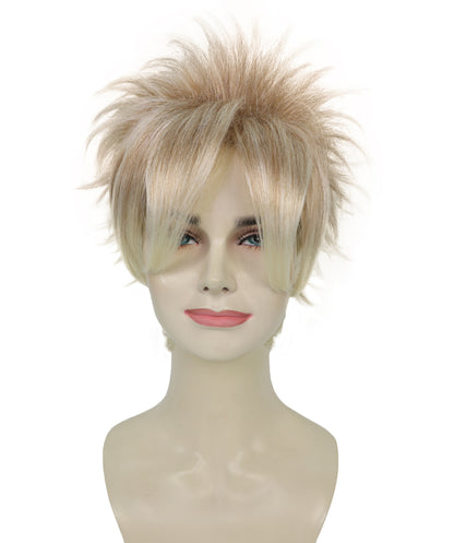 Wigs2you H-7228 女性用ショートスパイク80年代パンクブロンドウィッグ｜プラチナチップのウェーブヘア｜ハロウィンに最適｜通気性の良いキャップレスキャップ