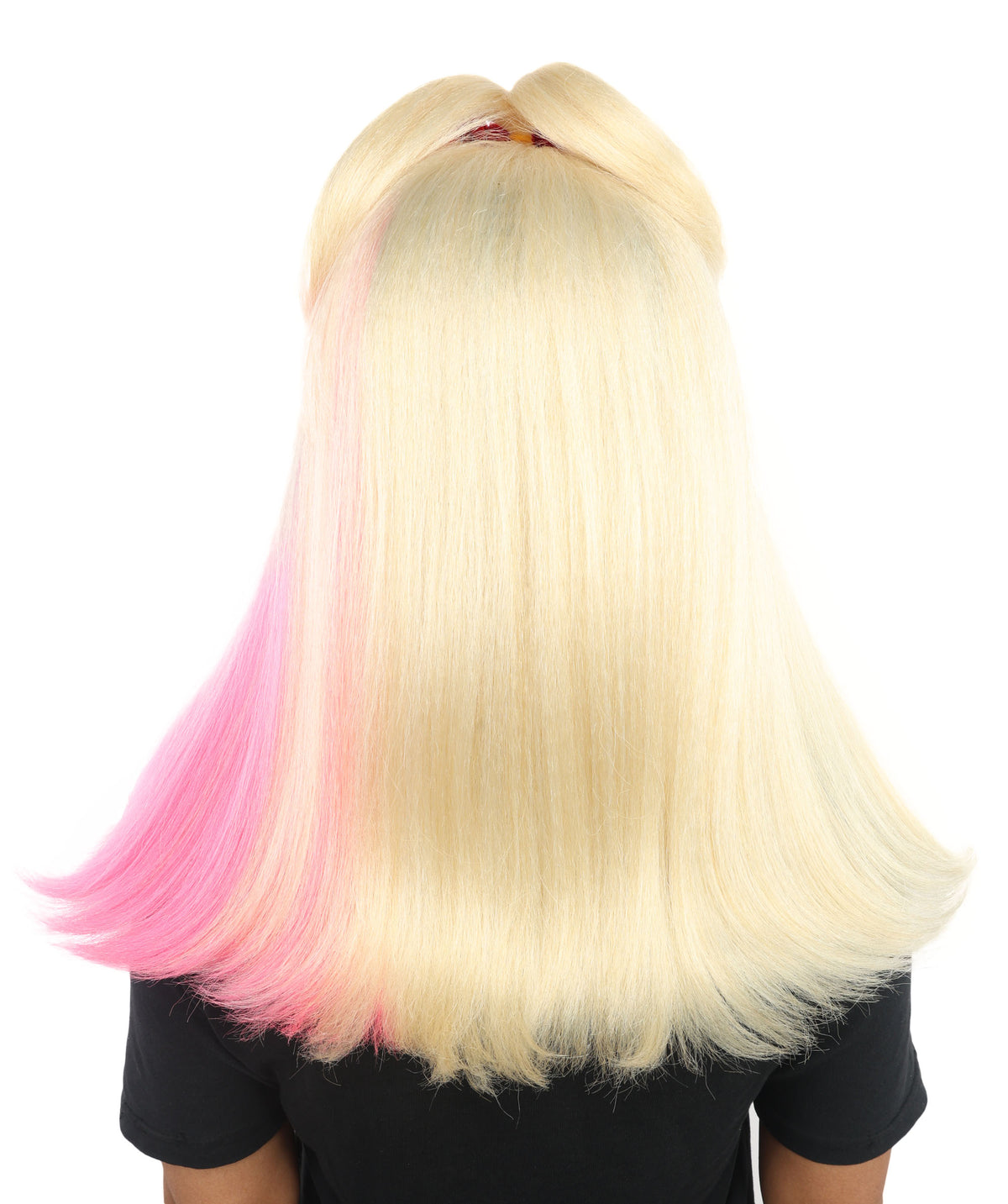 Wigs2you H-7229 女性用 ブラック＆ブロンド ミディアムストレートウィッグ（毛先ピンク） | 難燃性合成繊維 | ハロウィン・コスプレ用 軽量キャップレス仕様