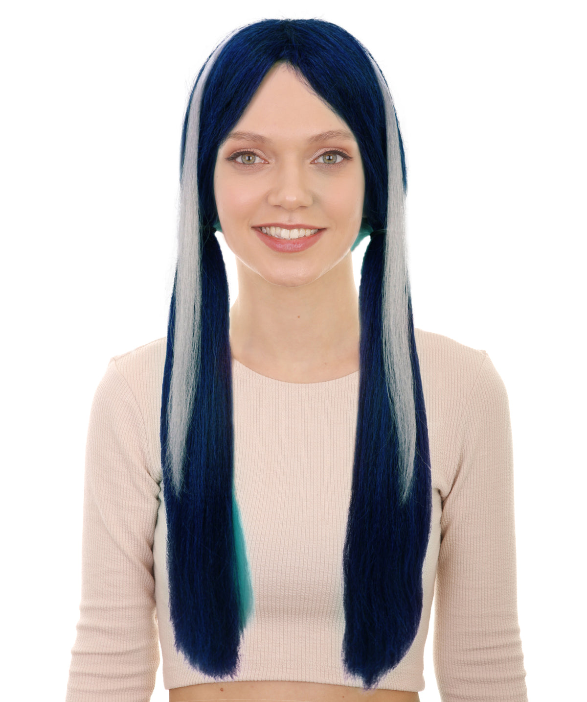 Wigs2you H-7231 女性用ロングストレート・ツートンカラー・ツインテール・アニメウィッグ | ゲームキャラクター風ヘア | ハロウィンに最適 | 通気性の良いキャップレス仕様