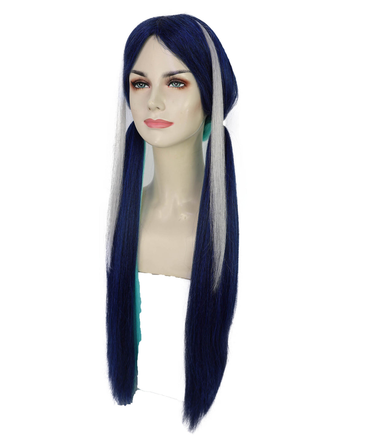 Wigs2you H-7231 女性用ロングストレート・ツートンカラー・ツインテール・アニメウィッグ | ゲームキャラクター風ヘア | ハロウィンに最適 | 通気性の良いキャップレス仕様