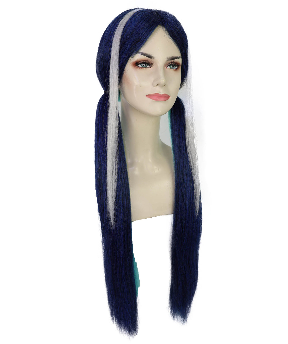 Wigs2you H-7231 女性用ロングストレート・ツートンカラー・ツインテール・アニメウィッグ | ゲームキャラクター風ヘア | ハロウィンに最適 | 通気性の良いキャップレス仕様