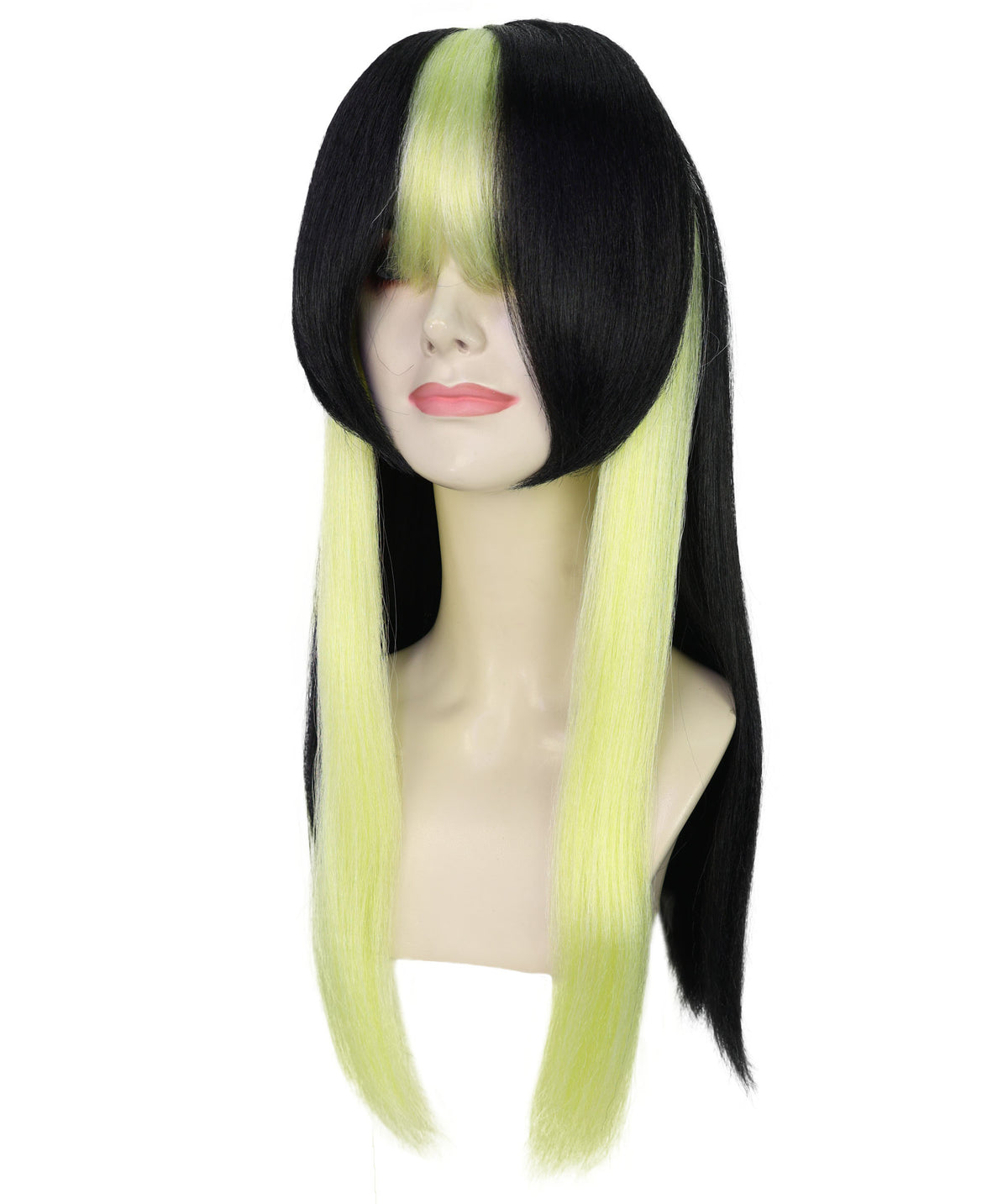 Wigs2you H-7233 女性用ストレートロング・アニメ風ウィッグ（ブラック＆グリーン・ツインテール）｜ハロウィンに最適｜通気性の良いキャップレス仕様