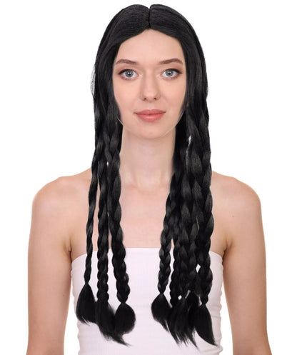 Wigs2you H-7234 女性用ロング・ブラック・ブレイデッドウィッグ（三つ編みウィッグ） | ハロウィンに最適 | 通気性の良いキャップレス仕様