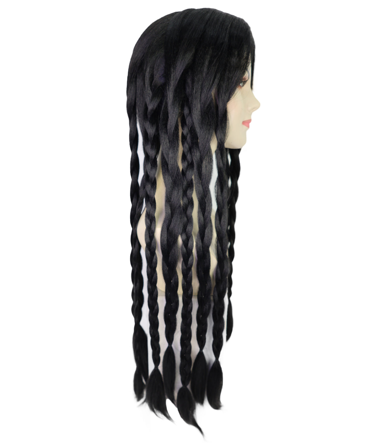Wigs2you H-7234 女性用ロング・ブラック・ブレイデッドウィッグ（三つ編みウィッグ） | ハロウィンに最適 | 通気性の良いキャップレス仕様