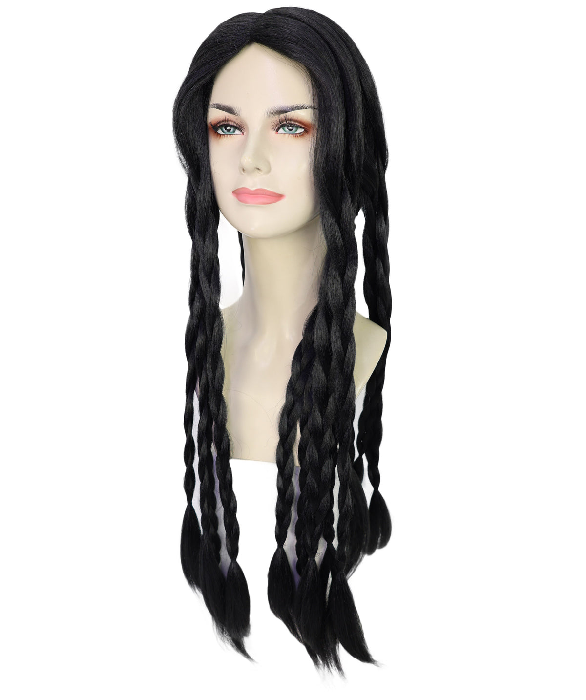 Wigs2you H-7234 女性用ロング・ブラック・ブレイデッドウィッグ（三つ編みウィッグ） | ハロウィンに最適 | 通気性の良いキャップレス仕様