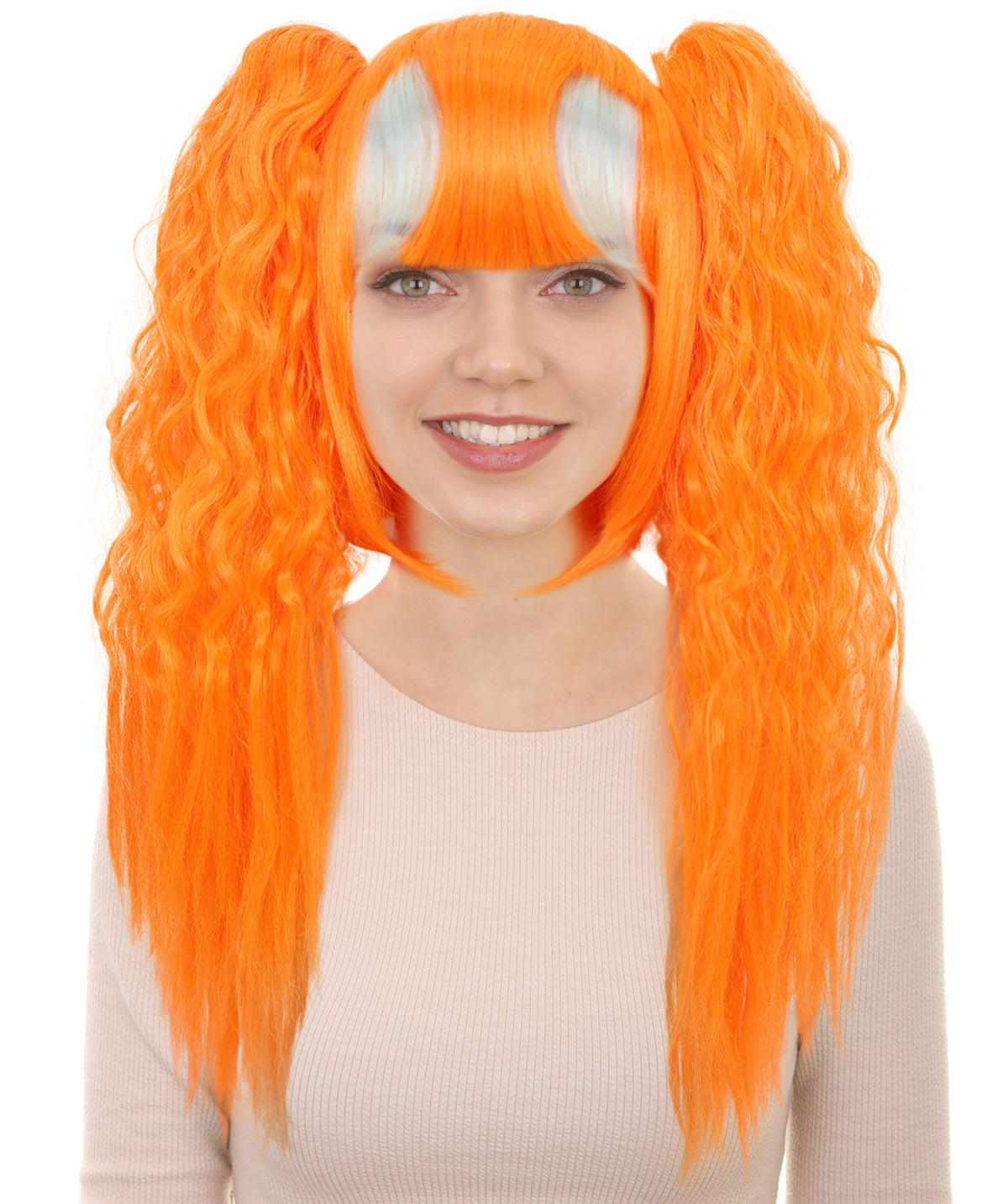 Wigs2you H-7235 女性用 鮮やかなオレンジ色のロングウェーブ・ツインテールウィッグ | ハロウィンに最適 | 通気性の良いキャップレス仕様