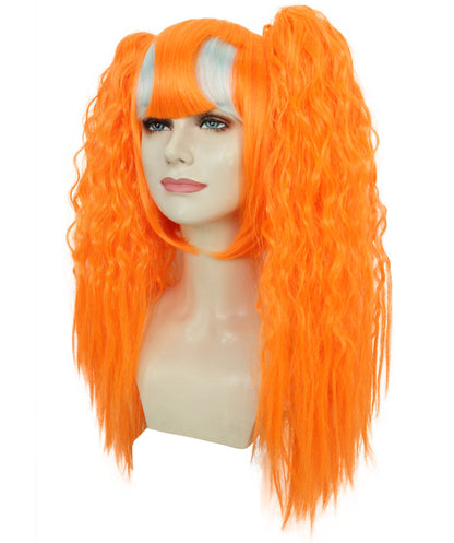 Wigs2you H-7235 女性用 鮮やかなオレンジ色のロングウェーブ・ツインテールウィッグ | ハロウィンに最適 | 通気性の良いキャップレス仕様