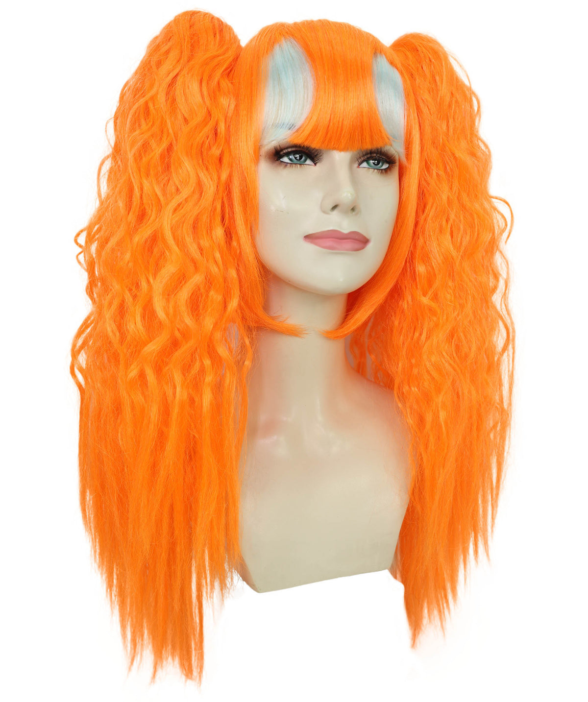 Wigs2you H-7235 女性用 鮮やかなオレンジ色のロングウェーブ・ツインテールウィッグ | ハロウィンに最適 | 通気性の良いキャップレス仕様
