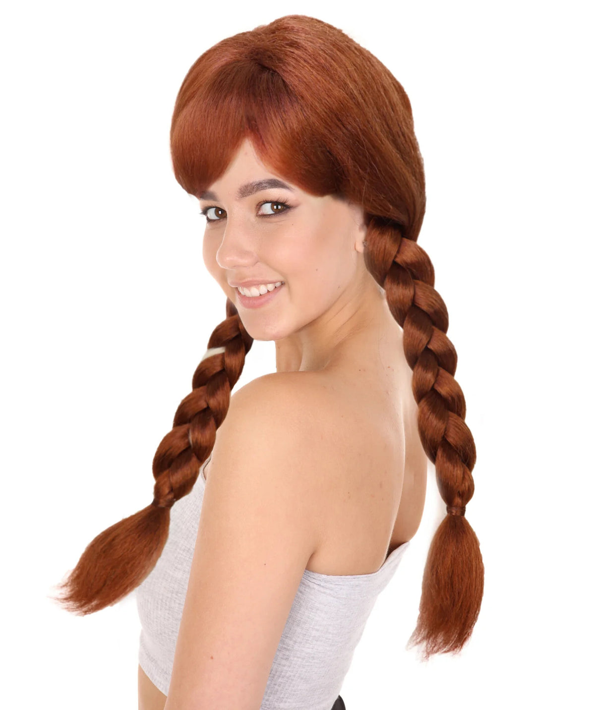 Wigs2you H-7237 女性用 ブラウン・三つ編みツインテール・プリンセスウィッグ | 難燃性合成繊維 | ハロウィンやテーマパーティーに最適