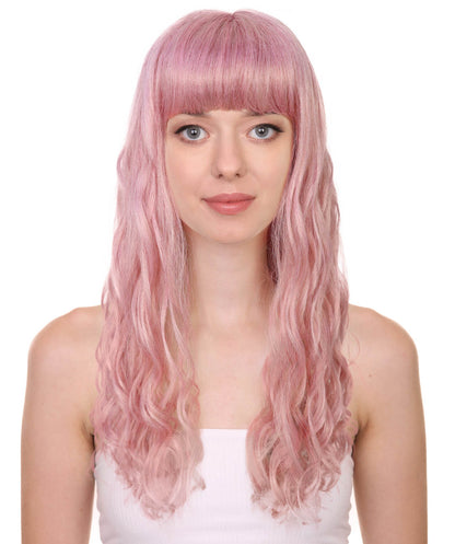 Wigs2you H-7238 レディース用ロング・ピンク・ウェーブ・ウィッグ（前髪あり・ふわふわ質感）| 難燃性合成繊維 | ハロウィンやテーマパーティーに最適