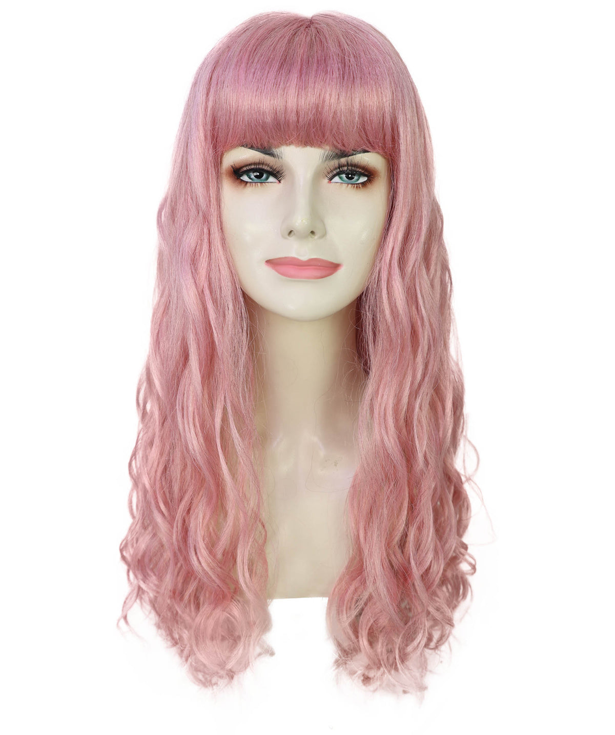 Wigs2you H-7238 レディース用ロング・ピンク・ウェーブ・ウィッグ（前髪あり・ふわふわ質感）| 難燃性合成繊維 | ハロウィンやテーマパーティーに最適