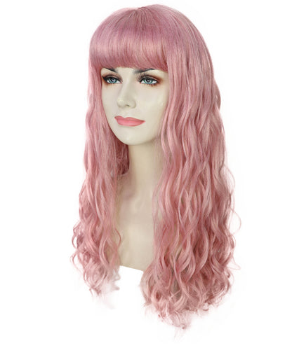 Wigs2you H-7238 レディース用ロング・ピンク・ウェーブ・ウィッグ（前髪あり・ふわふわ質感）| 難燃性合成繊維 | ハロウィンやテーマパーティーに最適