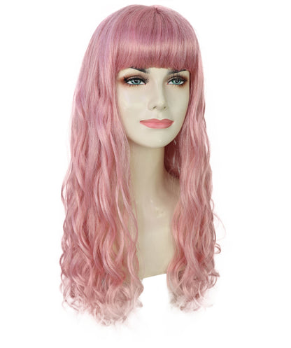 Wigs2you H-7238 レディース用ロング・ピンク・ウェーブ・ウィッグ（前髪あり・ふわふわ質感）| 難燃性合成繊維 | ハロウィンやテーマパーティーに最適