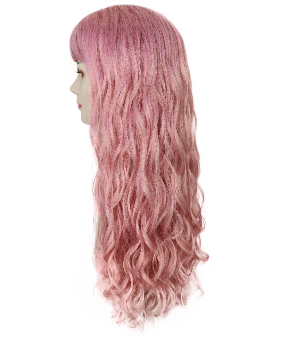 Wigs2you H-7238 レディース用ロング・ピンク・ウェーブ・ウィッグ（前髪あり・ふわふわ質感）| 難燃性合成繊維 | ハロウィンやテーマパーティーに最適