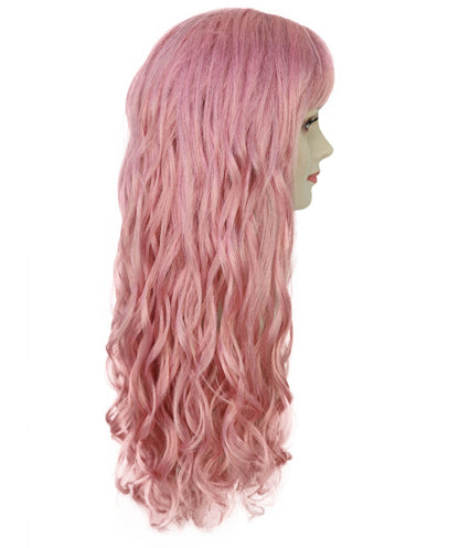Wigs2you H-7238 レディース用ロング・ピンク・ウェーブ・ウィッグ（前髪あり・ふわふわ質感）| 難燃性合成繊維 | ハロウィンやテーマパーティーに最適