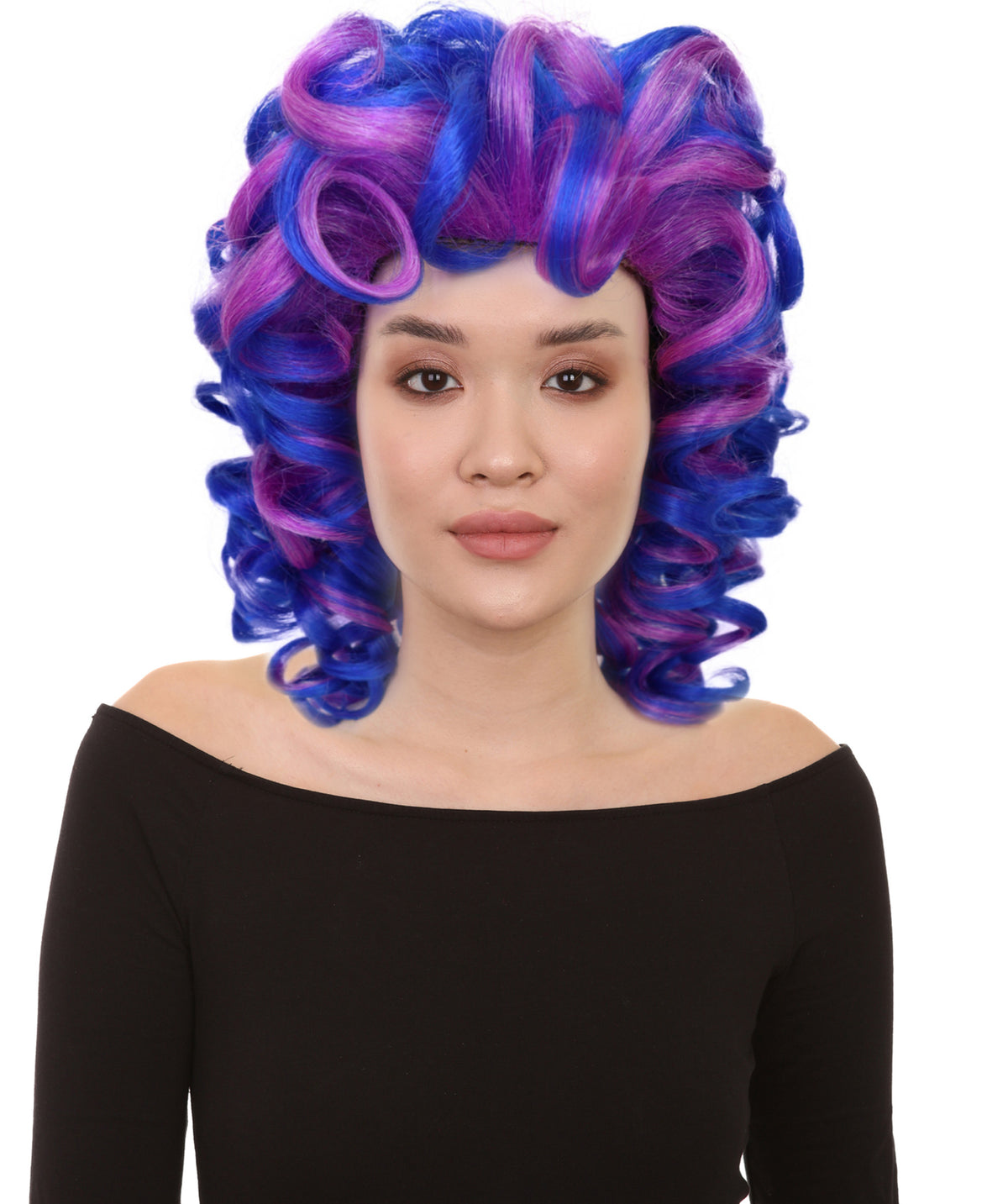 Wigs2you H-7245 女性用ブルー＆パープルのボリュームたっぷりカールウィッグ｜コスプレ、ハロウィン、パーティーに最適なボリュームのある合成毛ウィッグ｜通気性の良いキャップレスタイプ