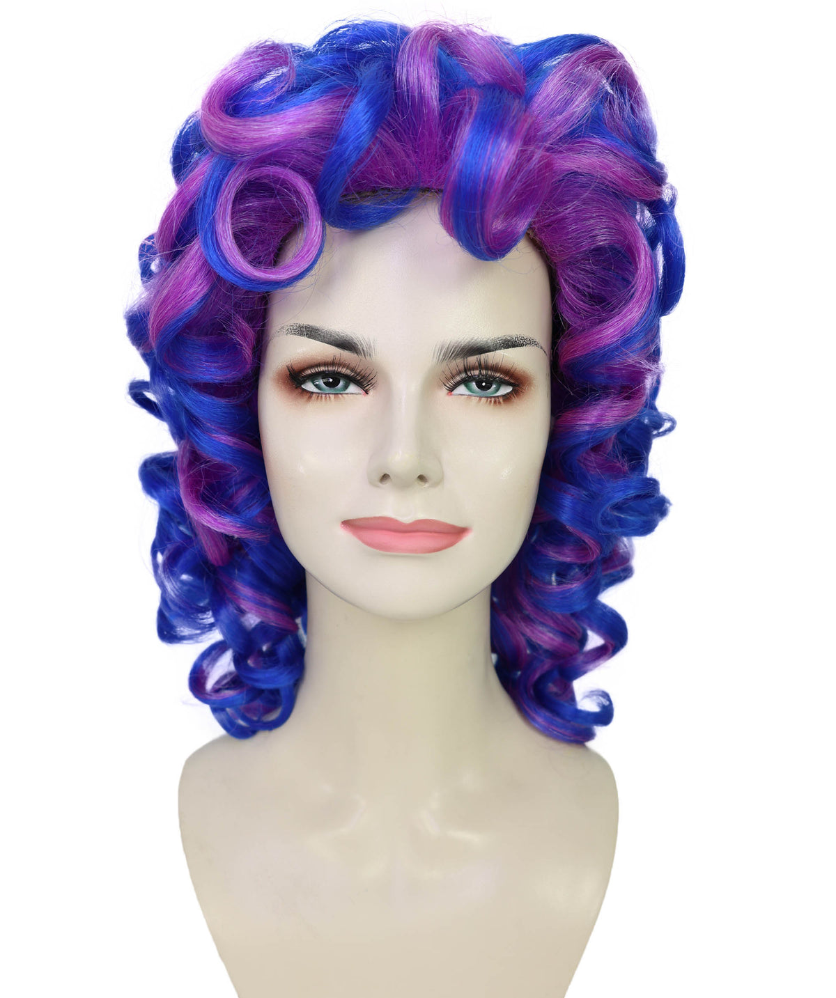 Wigs2you H-7245 女性用ブルー＆パープルのボリュームたっぷりカールウィッグ｜コスプレ、ハロウィン、パーティーに最適なボリュームのある合成毛ウィッグ｜通気性の良いキャップレスタイプ