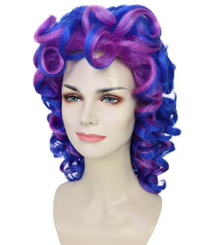 Wigs2you H-7245 女性用ブルー＆パープルのボリュームたっぷりカールウィッグ｜コスプレ、ハロウィン、パーティーに最適なボリュームのある合成毛ウィッグ｜通気性の良いキャップレスタイプ