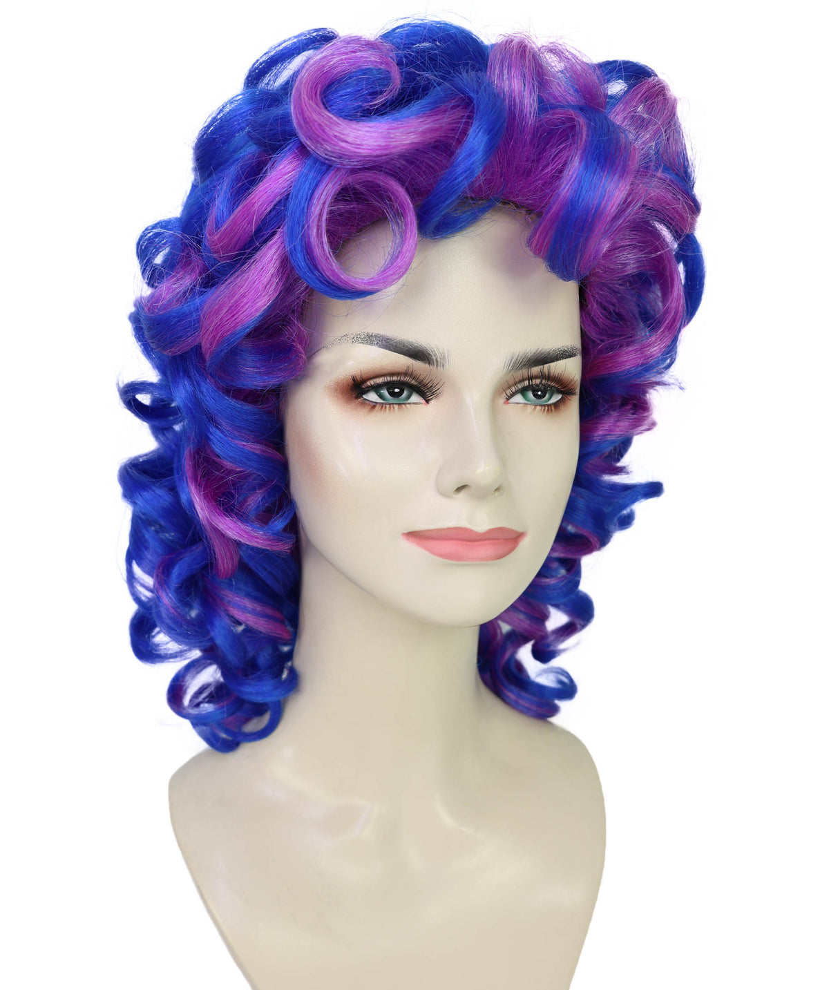 Wigs2you H-7245 女性用ブルー＆パープルのボリュームたっぷりカールウィッグ｜コスプレ、ハロウィン、パーティーに最適なボリュームのある合成毛ウィッグ｜通気性の良いキャップレスタイプ