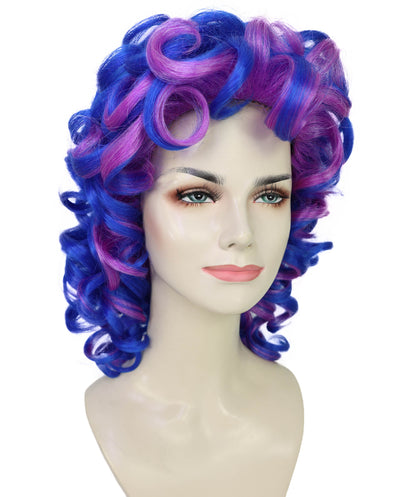 Wigs2you H-7245 女性用ブルー＆パープルのボリュームたっぷりカールウィッグ｜コスプレ、ハロウィン、パーティーに最適なボリュームのある合成毛ウィッグ｜通気性の良いキャップレスタイプ