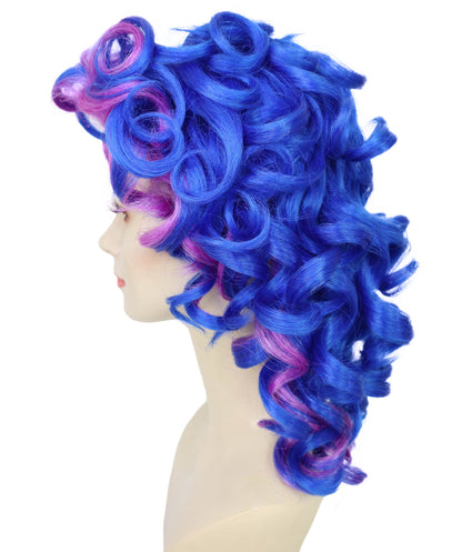 Wigs2you H-7245 女性用ブルー＆パープルのボリュームたっぷりカールウィッグ｜コスプレ、ハロウィン、パーティーに最適なボリュームのある合成毛ウィッグ｜通気性の良いキャップレスタイプ