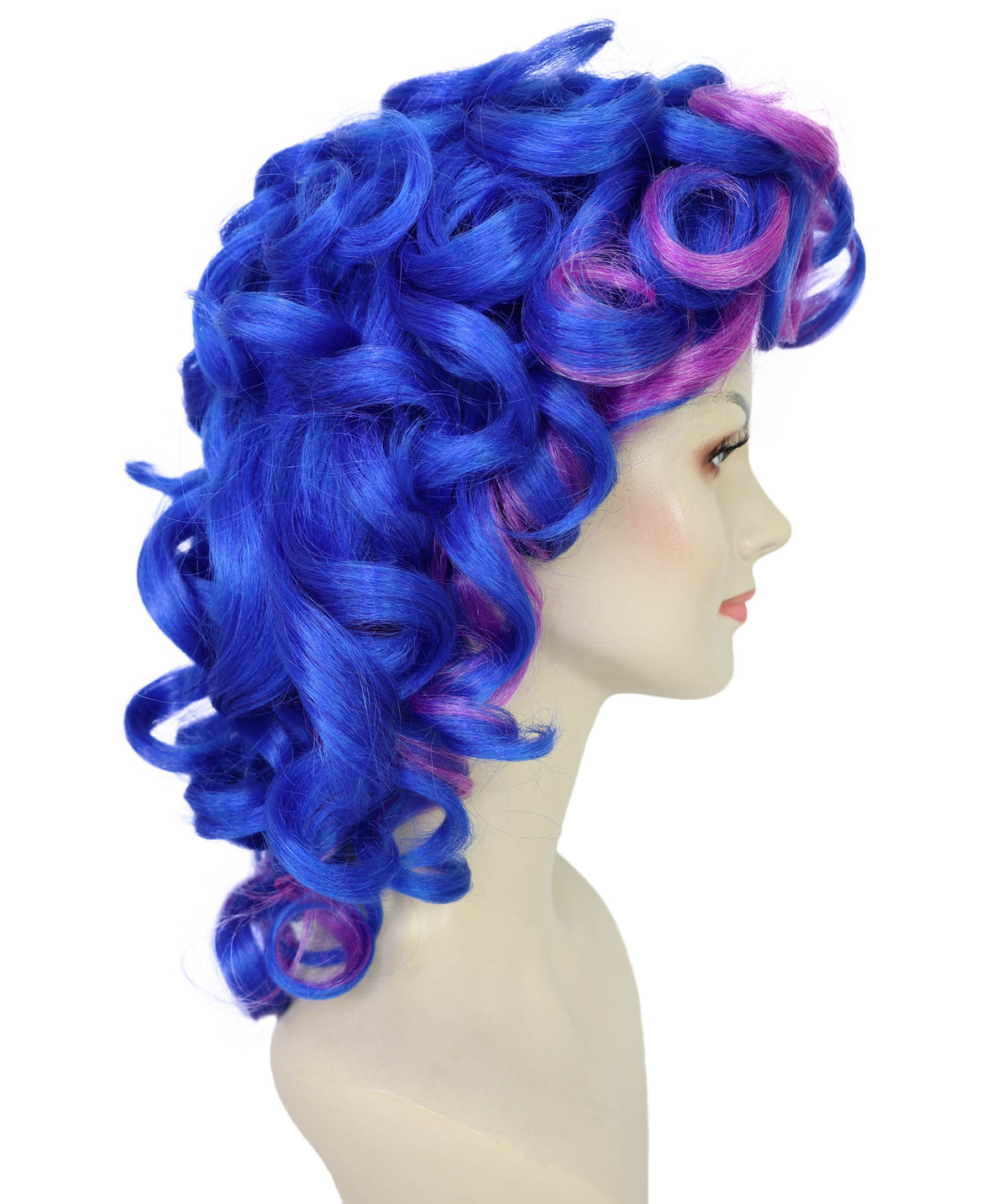 Wigs2you H-7245 女性用ブルー＆パープルのボリュームたっぷりカールウィッグ｜コスプレ、ハロウィン、パーティーに最適なボリュームのある合成毛ウィッグ｜通気性の良いキャップレスタイプ