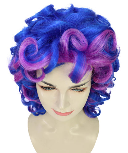 Wigs2you H-7245 女性用ブルー＆パープルのボリュームたっぷりカールウィッグ｜コスプレ、ハロウィン、パーティーに最適なボリュームのある合成毛ウィッグ｜通気性の良いキャップレスタイプ