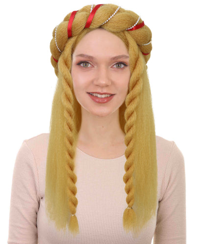 Wigs2you H-7247  女性用ロングブロンド編み込みヘッドバンドウィッグ｜中世のプリンセス、ファンタジーメイド、ルネッサンス風ヘアピース｜通気性のあるキャップレスキャップ
