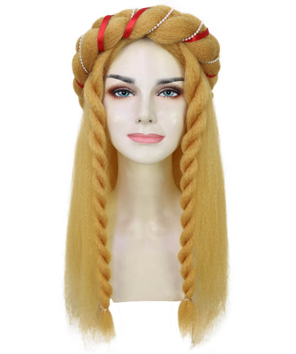 Wigs2you H-7247  女性用ロングブロンド編み込みヘッドバンドウィッグ｜中世のプリンセス、ファンタジーメイド、ルネッサンス風ヘアピース｜通気性のあるキャップレスキャップ