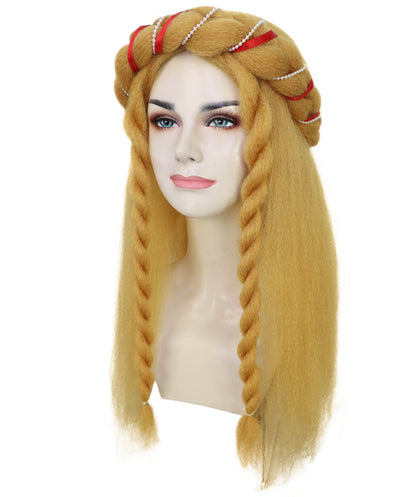 Wigs2you H-7247  女性用ロングブロンド編み込みヘッドバンドウィッグ｜中世のプリンセス、ファンタジーメイド、ルネッサンス風ヘアピース｜通気性のあるキャップレスキャップ
