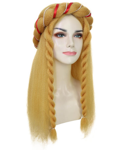 Wigs2you H-7247  女性用ロングブロンド編み込みヘッドバンドウィッグ｜中世のプリンセス、ファンタジーメイド、ルネッサンス風ヘアピース｜通気性のあるキャップレスキャップ