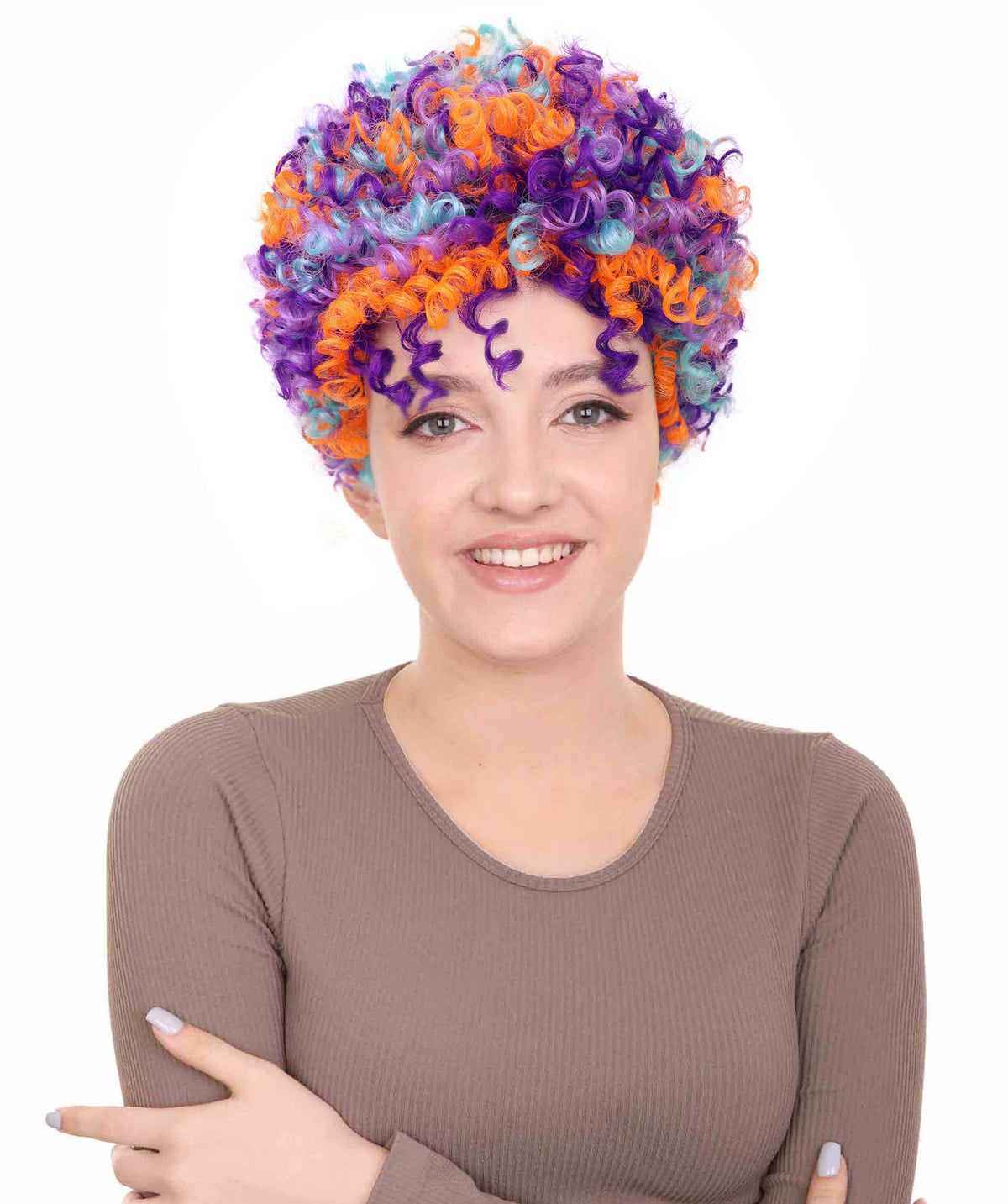 Wigs2you H-7248 女性用カラフルピエロウィッグ｜男女兼用レインボーカーリーコスチュームヘア｜サーカス、パーティー、ハロウィン｜通気性のあるキャップレスキャップ