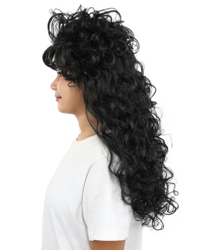 Wigs2you H-7254 大人用女性向けロング・カーリー・ブラック・ウィッグ（セクシーなスタイル） | ハロウィン、グラムロック、ディスコ、コスプレに最適な、ボリューム感のある80年代風ヘアピース | 通気性に優れたキャップレス仕様
