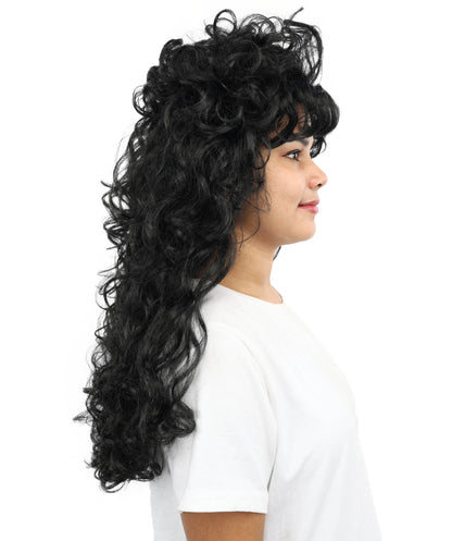 Wigs2you H-7254 大人用女性向けロング・カーリー・ブラック・ウィッグ（セクシーなスタイル） | ハロウィン、グラムロック、ディスコ、コスプレに最適な、ボリューム感のある80年代風ヘアピース | 通気性に優れたキャップレス仕様
