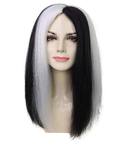 Wigs2you H-7255 大人女性用、不気味な雰囲気のロングブラック＆ホワイトウィッグ｜ドラマチックなハロウィンヘアスタイル｜通気性の良いキャップレスキャップ