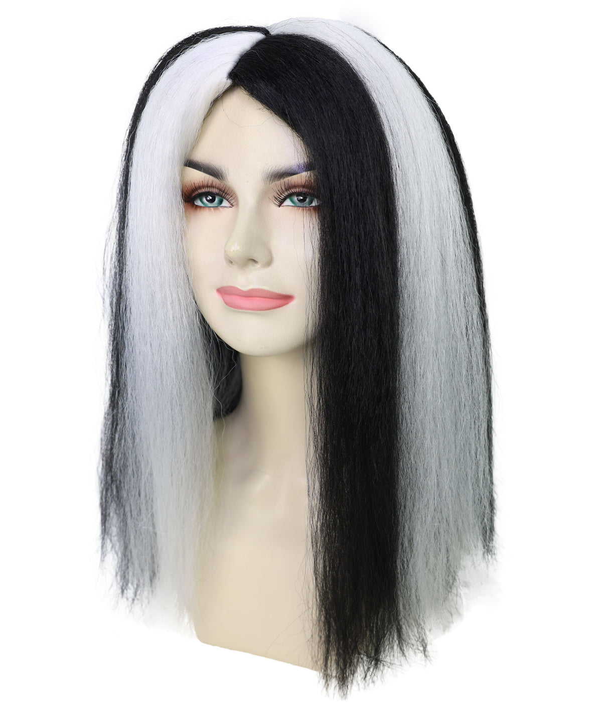 Wigs2you H-7255 大人女性用、不気味な雰囲気のロングブラック＆ホワイトウィッグ｜ドラマチックなハロウィンヘアスタイル｜通気性の良いキャップレスキャップ
