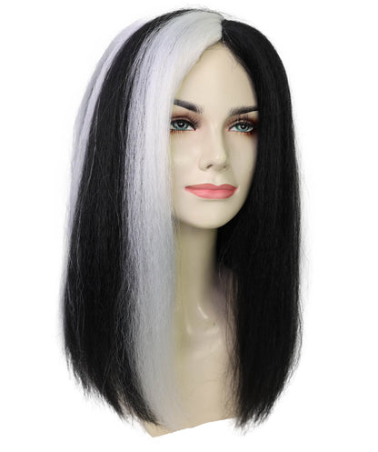 Wigs2you H-7255 大人女性用、不気味な雰囲気のロングブラック＆ホワイトウィッグ｜ドラマチックなハロウィンヘアスタイル｜通気性の良いキャップレスキャップ