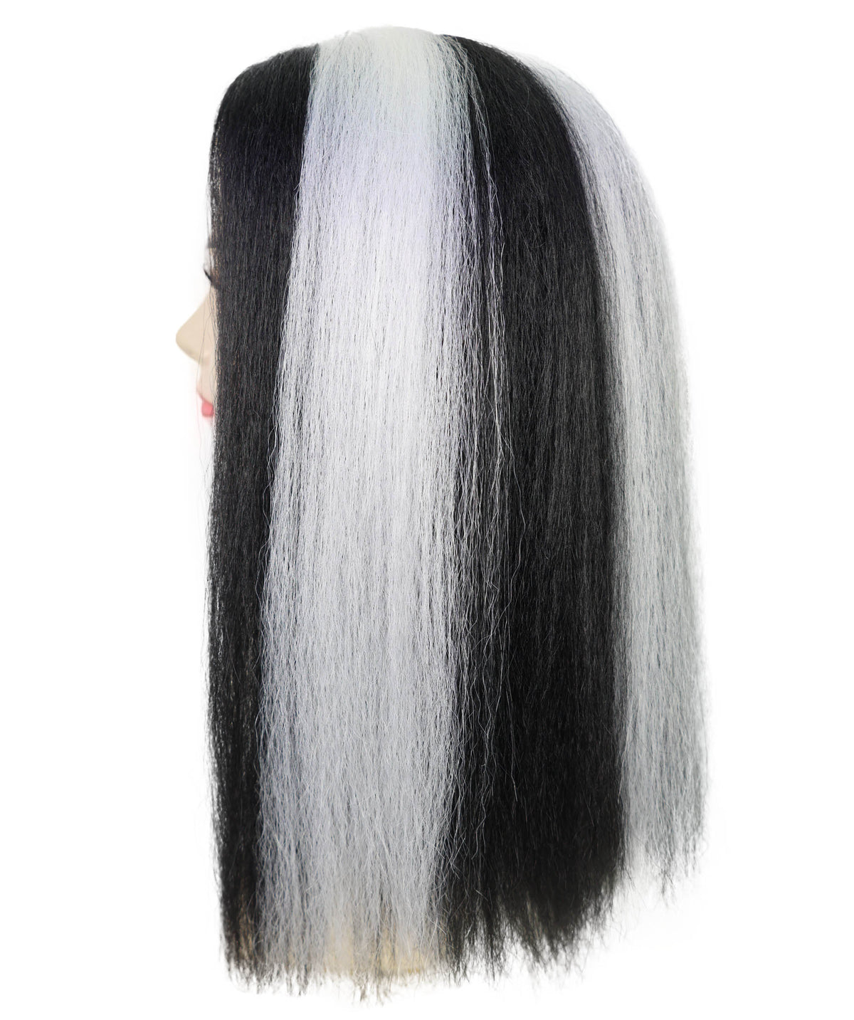 Wigs2you H-7255 大人女性用、不気味な雰囲気のロングブラック＆ホワイトウィッグ｜ドラマチックなハロウィンヘアスタイル｜通気性の良いキャップレスキャップ