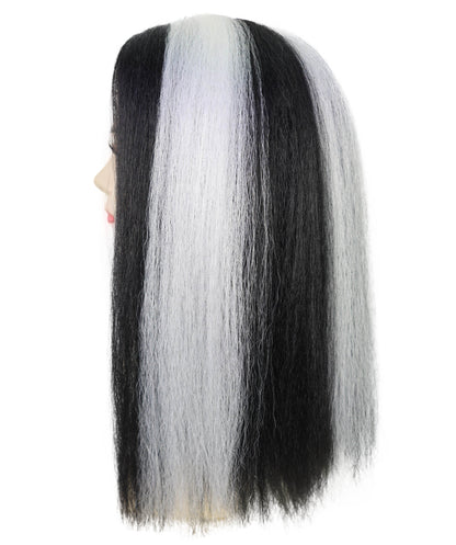 Wigs2you H-7255 大人女性用、不気味な雰囲気のロングブラック＆ホワイトウィッグ｜ドラマチックなハロウィンヘアスタイル｜通気性の良いキャップレスキャップ