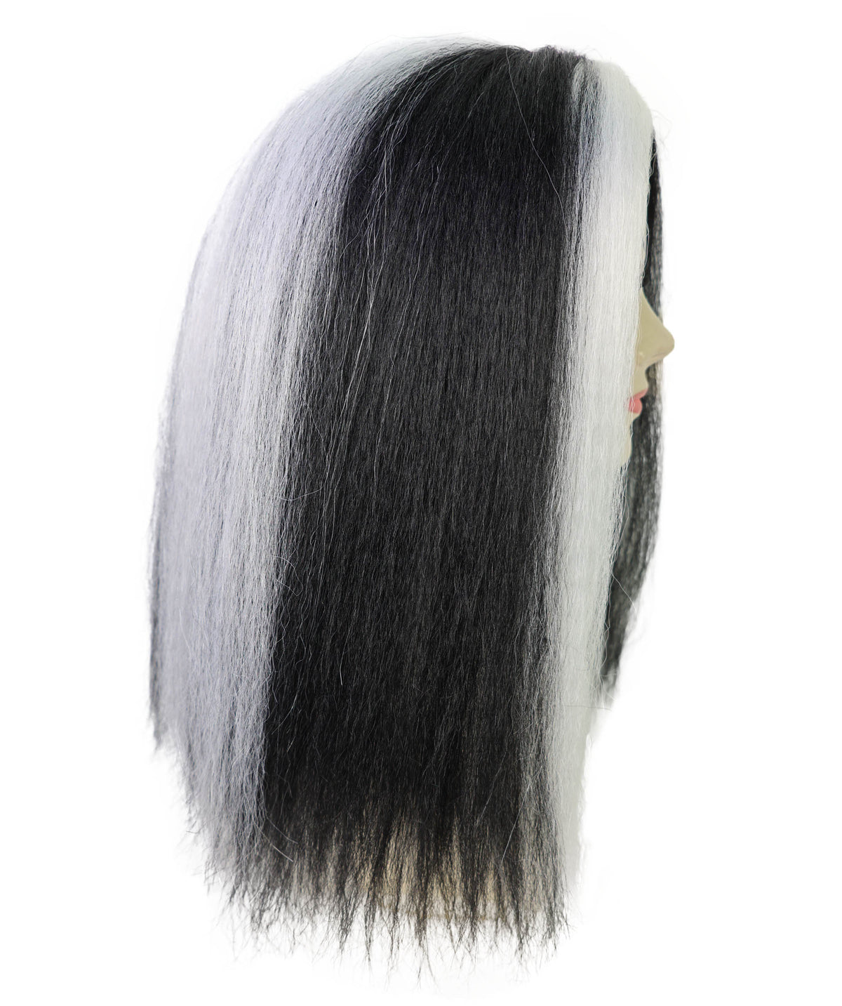 Wigs2you H-7255 大人女性用、不気味な雰囲気のロングブラック＆ホワイトウィッグ｜ドラマチックなハロウィンヘアスタイル｜通気性の良いキャップレスキャップ