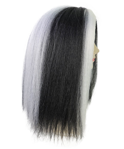 Wigs2you H-7255 大人女性用、不気味な雰囲気のロングブラック＆ホワイトウィッグ｜ドラマチックなハロウィンヘアスタイル｜通気性の良いキャップレスキャップ