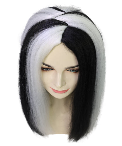Wigs2you H-7255 大人女性用、不気味な雰囲気のロングブラック＆ホワイトウィッグ｜ドラマチックなハロウィンヘアスタイル｜通気性の良いキャップレスキャップ