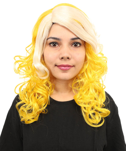 Wigs2you H-7262レディース用ツートンカラー（ブロンド＆イエロー）カーリーウィッグ | スター・ポップ・スタイルを取り入れたミディアム・レイヤーの人工毛ウィッグ | コスチューム、ハロウィン、ステージパフォーマンス、各種テーマパーティーに最適