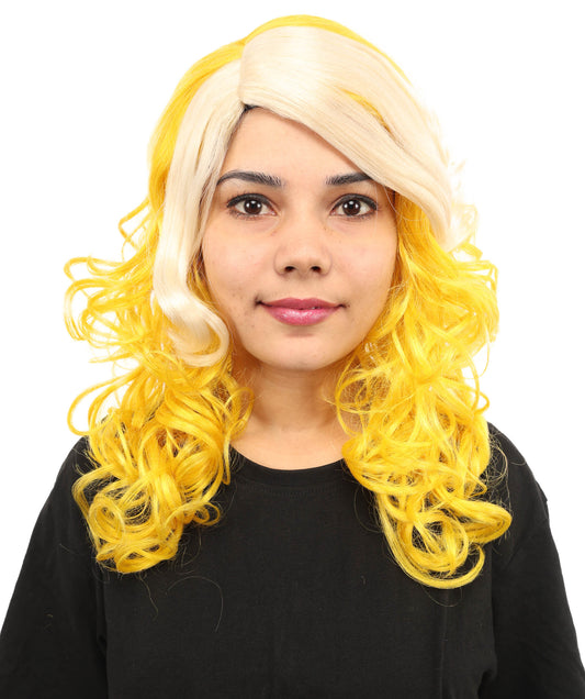 Wigs2you H-7262レディース用ツートンカラー（ブロンド＆イエロー）カーリーウィッグ | スター・ポップ・スタイルを取り入れたミディアム・レイヤーの人工毛ウィッグ | コスチューム、ハロウィン、ステージパフォーマンス、各種テーマパーティーに最適