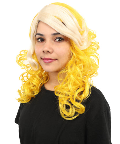 Wigs2you H-7262レディース用ツートンカラー（ブロンド＆イエロー）カーリーウィッグ | スター・ポップ・スタイルを取り入れたミディアム・レイヤーの人工毛ウィッグ | コスチューム、ハロウィン、ステージパフォーマンス、各種テーマパーティーに最適