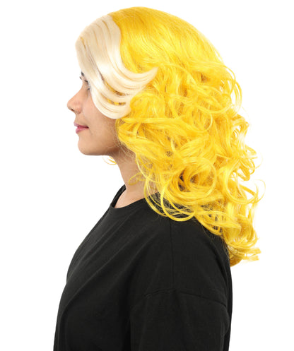 Wigs2you H-7262レディース用ツートンカラー（ブロンド＆イエロー）カーリーウィッグ | スター・ポップ・スタイルを取り入れたミディアム・レイヤーの人工毛ウィッグ | コスチューム、ハロウィン、ステージパフォーマンス、各種テーマパーティーに最適