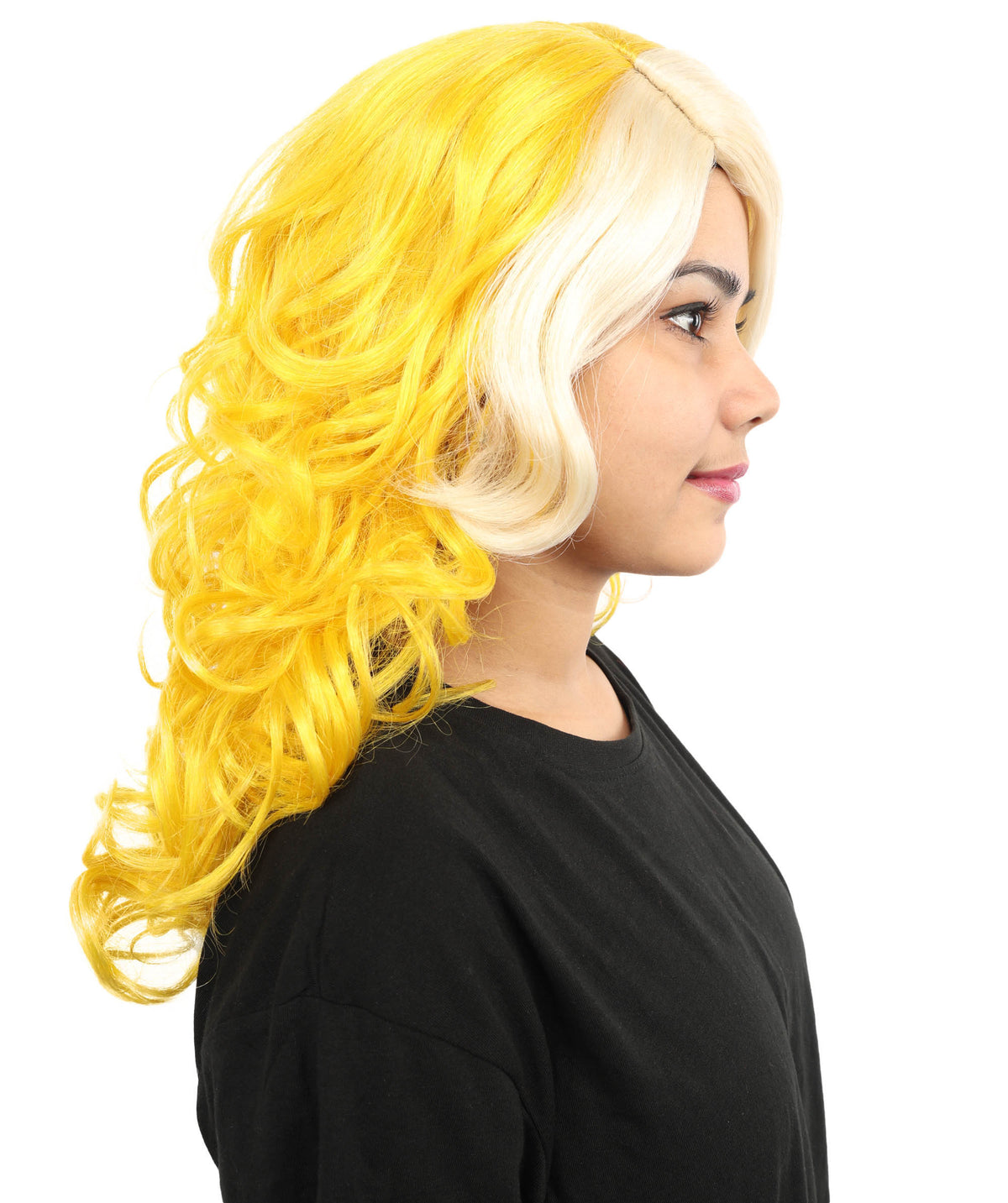 Wigs2you H-7262レディース用ツートンカラー（ブロンド＆イエロー）カーリーウィッグ | スター・ポップ・スタイルを取り入れたミディアム・レイヤーの人工毛ウィッグ | コスチューム、ハロウィン、ステージパフォーマンス、各種テーマパーティーに最適