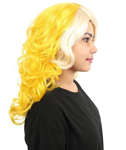 Wigs2you H-7262レディース用ツートンカラー（ブロンド＆イエロー）カーリーウィッグ | スター・ポップ・スタイルを取り入れたミディアム・レイヤーの人工毛ウィッグ | コスチューム、ハロウィン、ステージパフォーマンス、各種テーマパーティーに最適