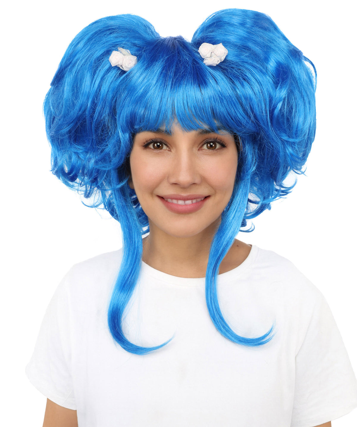 Wigs2you H-7266 大人用・青いハート型ファンタジーウィッグ（フラワーヘアクリップ付き）｜ボリュームのあるストレート・人工毛｜ハロウィン、コスプレ、テーマパーティーに最適
